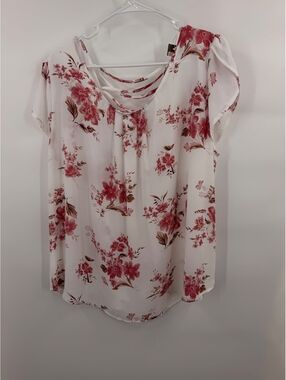 Zenobia Women’s 3XL Floral Strappy Blouse White Pink Short Sleeve NWT